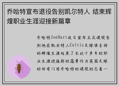 乔哈特宣布退役告别凯尔特人 结束辉煌职业生涯迎接新篇章